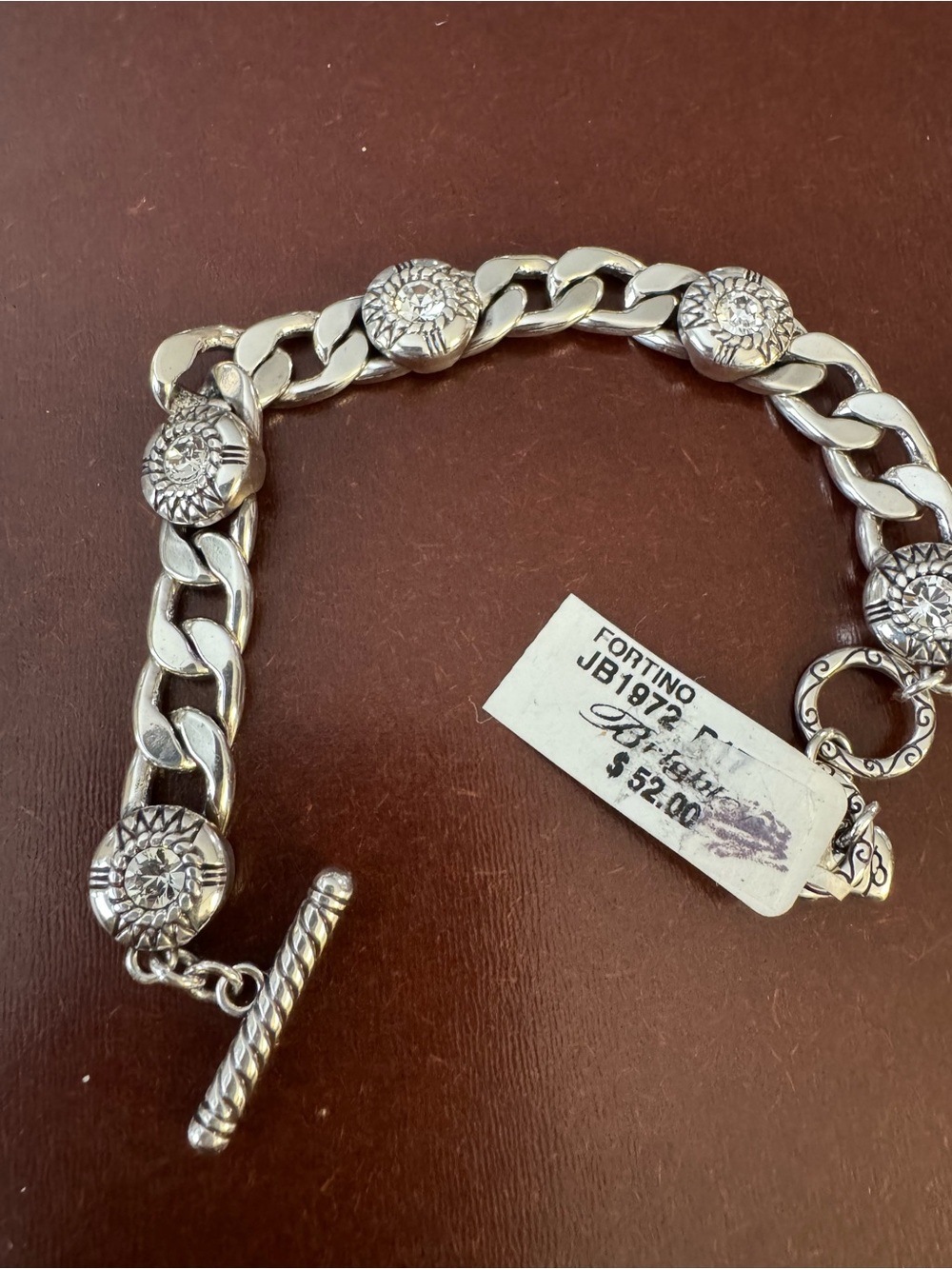 Brighton Fortino Silver Daisy Medallion Toggle Bracelet